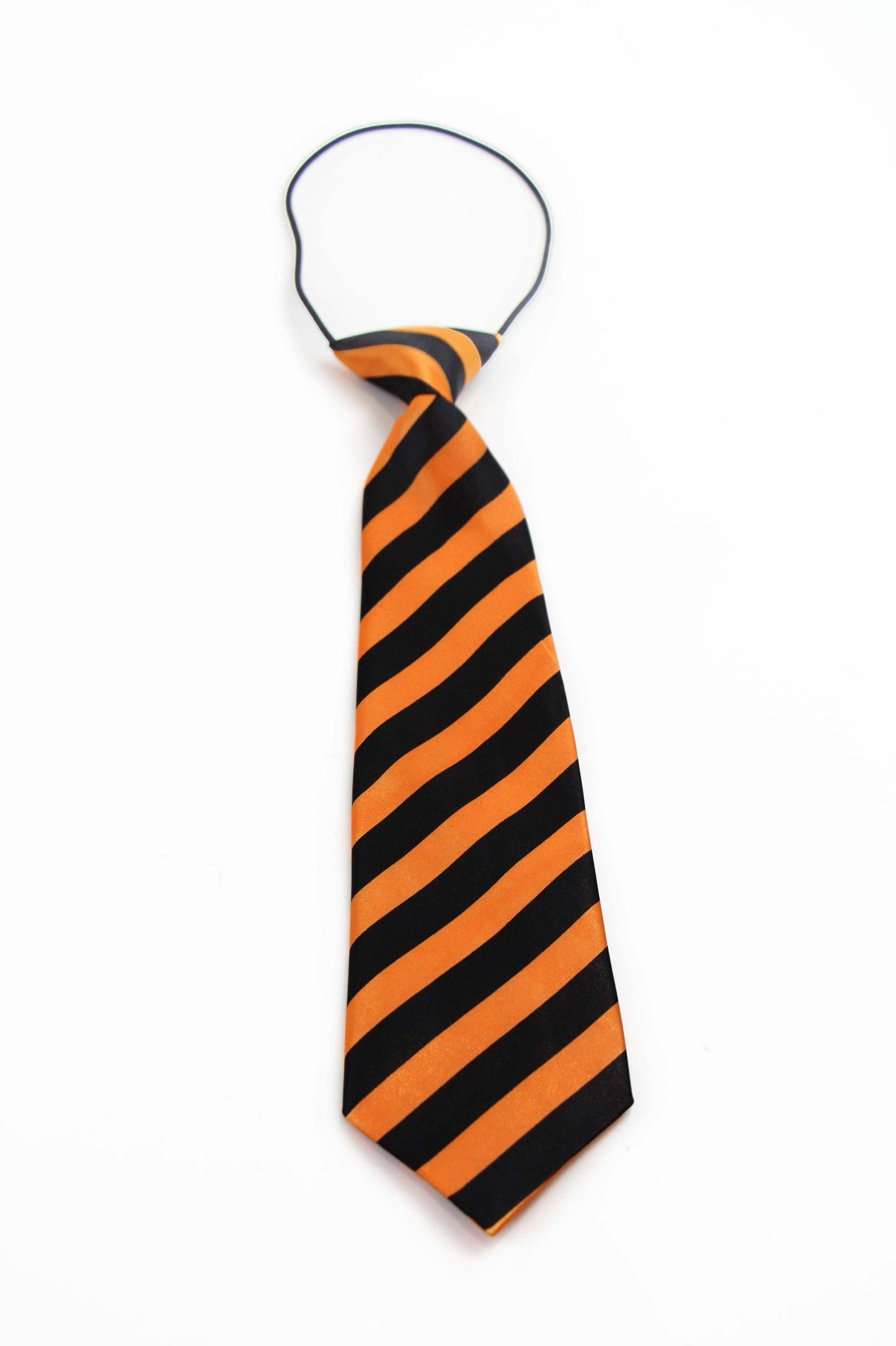 Kids Boys Orange & Black Patterned Elastic Neck Tie - Thick Orange Diagonal Stripe