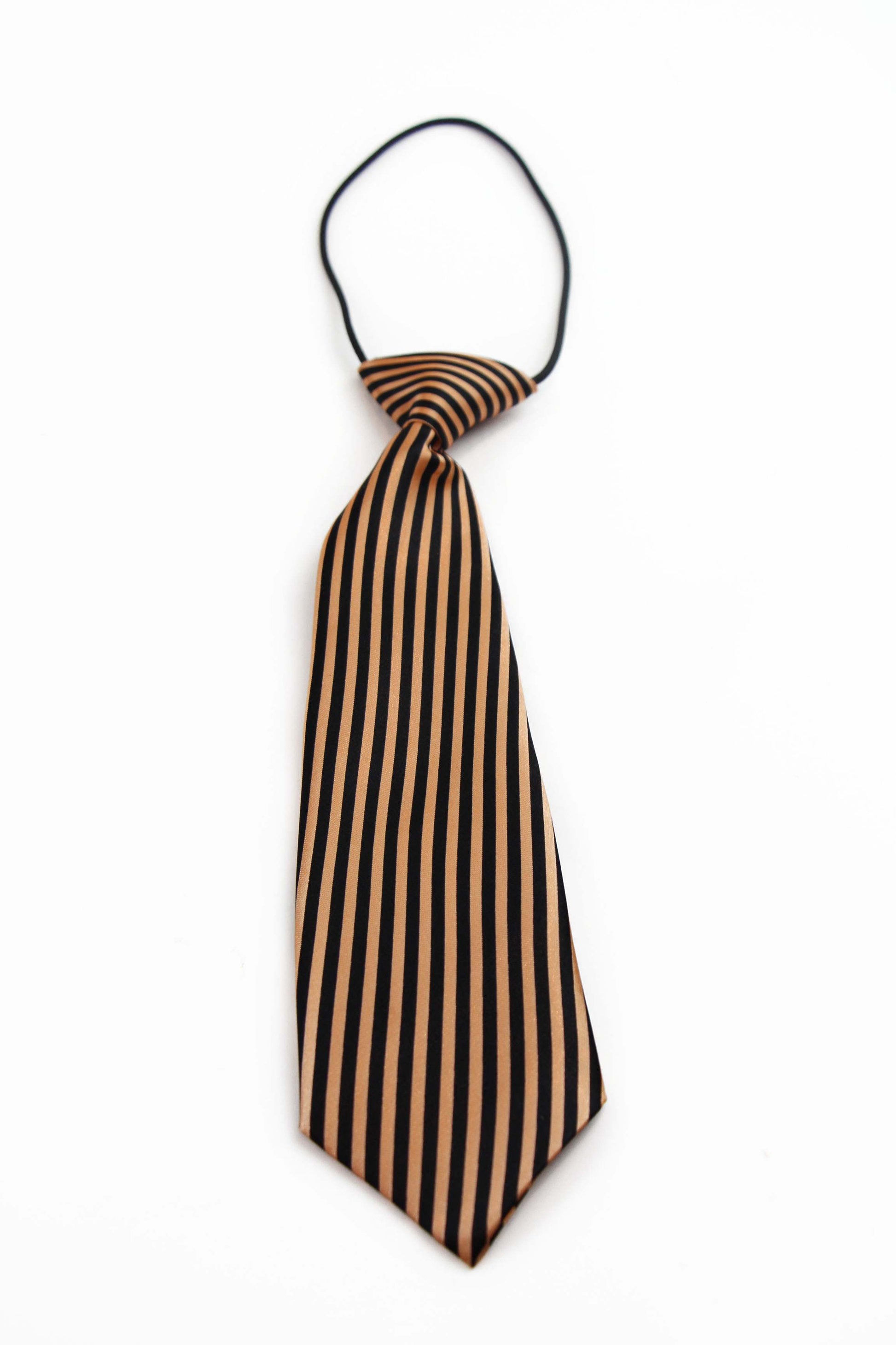 Kids Boys Orange & Black Patterned Elastic Neck Tie - Thin Diagonal Stripe