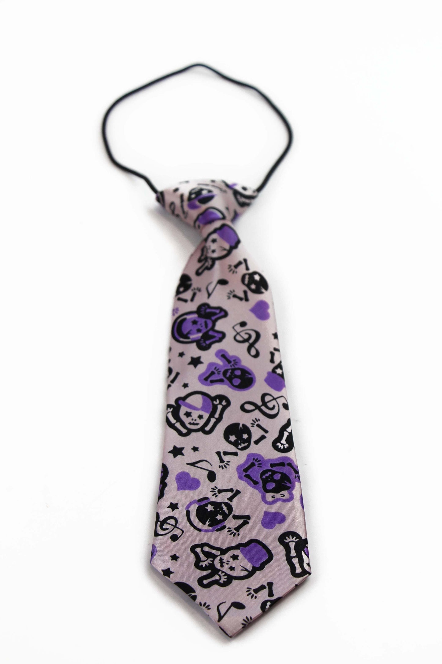 Kids Boys Pink & Pruple Patterned Elastic Neck Tie - Musical Skeleton