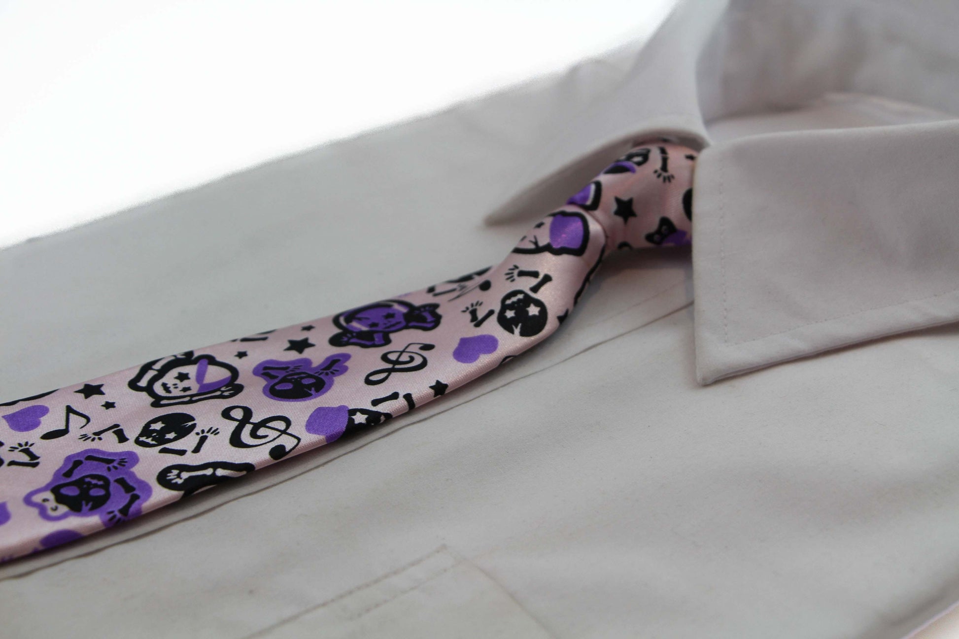 Kids Boys Pink & Pruple Patterned Elastic Neck Tie - Musical Skeleton