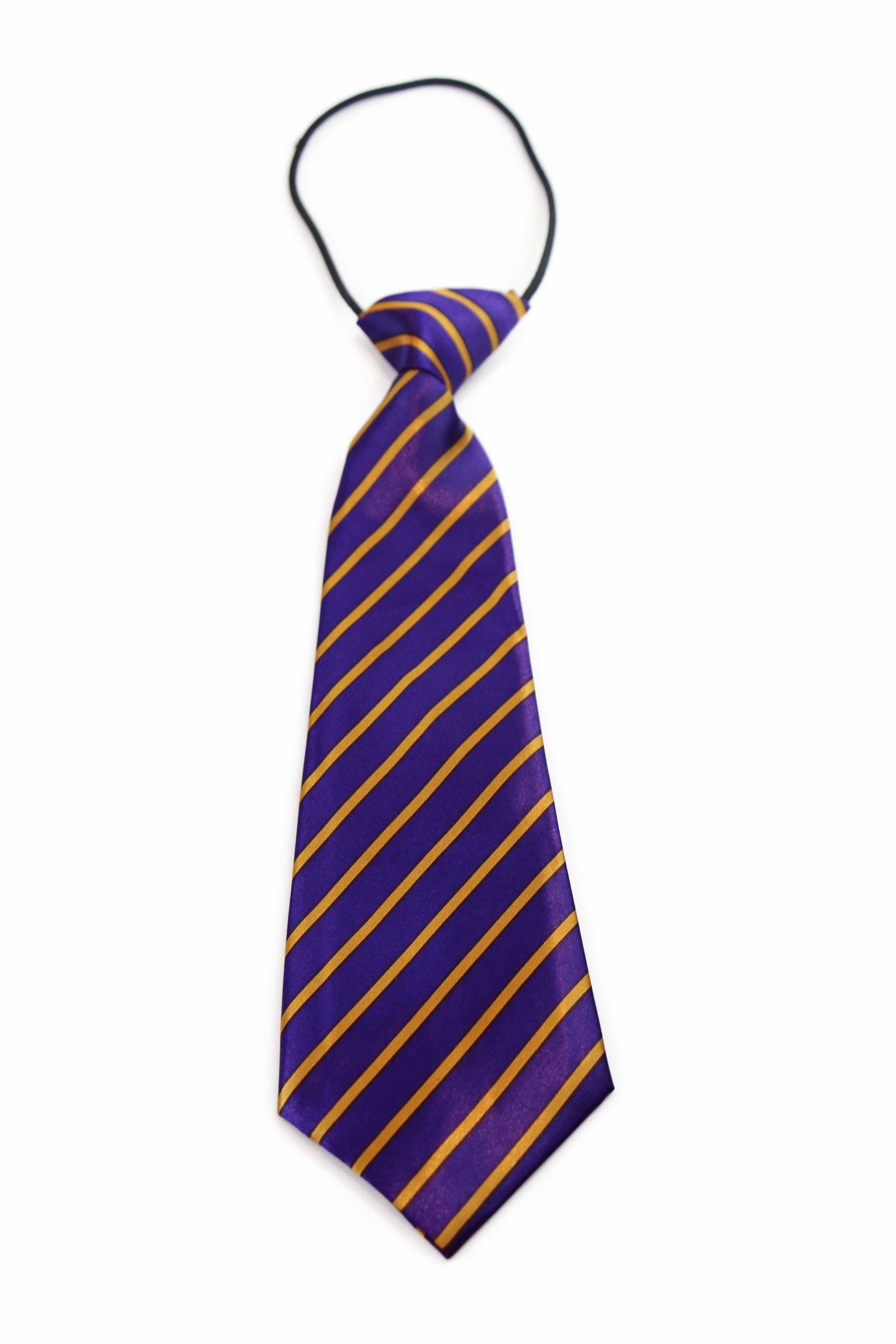 Kids Boys Purple & Yellow Patterned Elastic Neck Tie - Purple Yellow Stripe