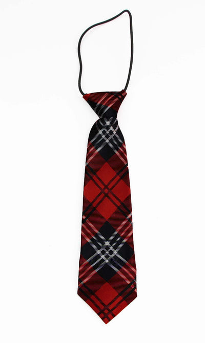 Kids Boys Red Patterned Elastic Neck Tie - Criss Cross Red