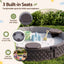 Kids Outdoor Sandpit Toys Sandbox 121cm Round Brown 3 Seats Cover Liner