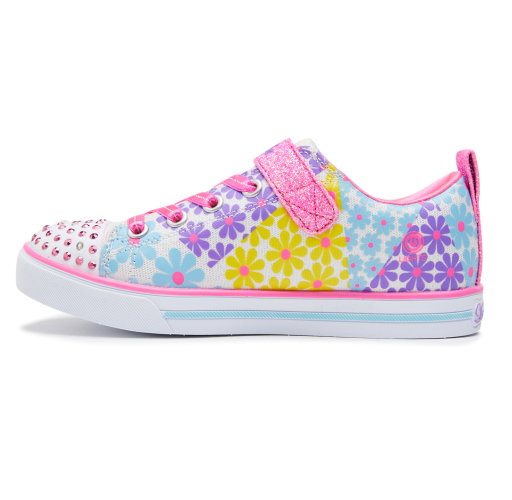 Kids Skechers Sparklelite Super Blooms White Flowers Light Up Girls Sneakers