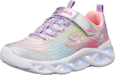 Kids Skechers Twisty Brights - Mystical Bliss Silver/Multi Comfy Running Shoe