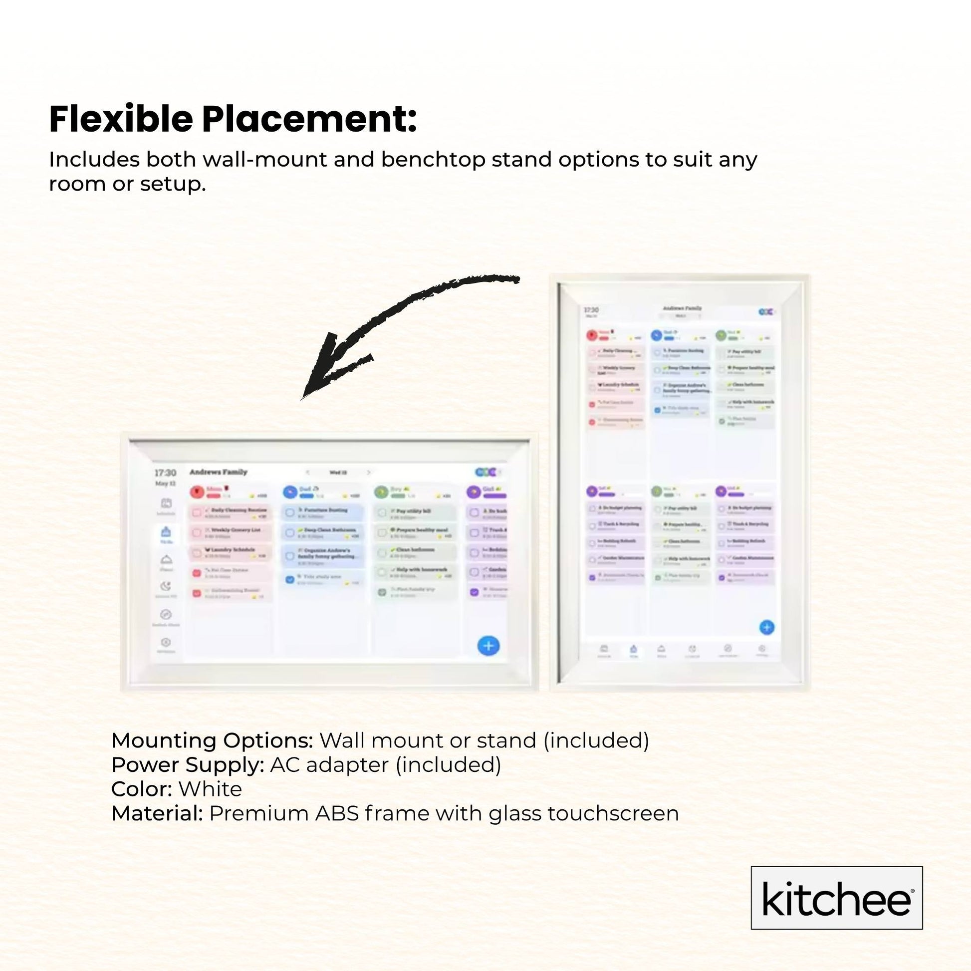 Kitchee 10" Digital Calendar Smart Family Planner - 25.5cm Touchscreen White