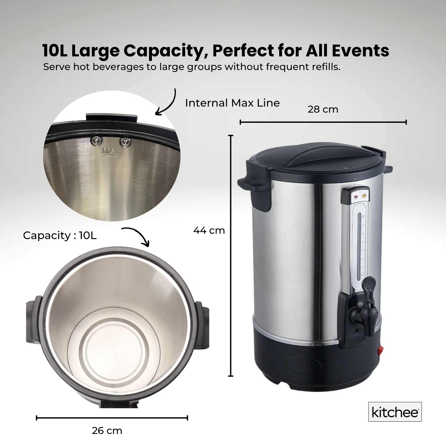 Kitchee 10L Electric Water Boiler Stainless Steel Commercial Urn