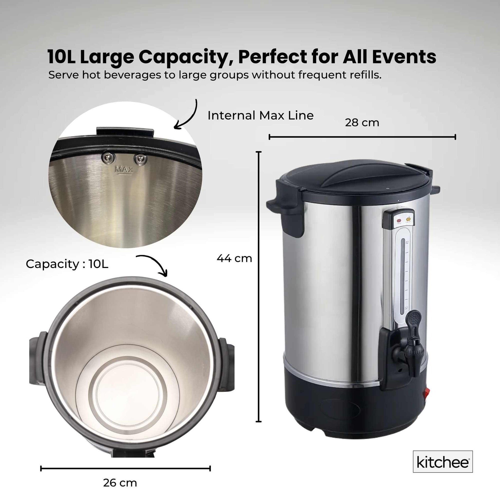 Kitchee 10L Electric Water Boiler Stainless Steel Commercial Urn