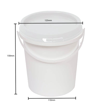 Kitchee 10x 1.2L Plastic Buckets + Lids - Food Grade Empty White Tub With Handle