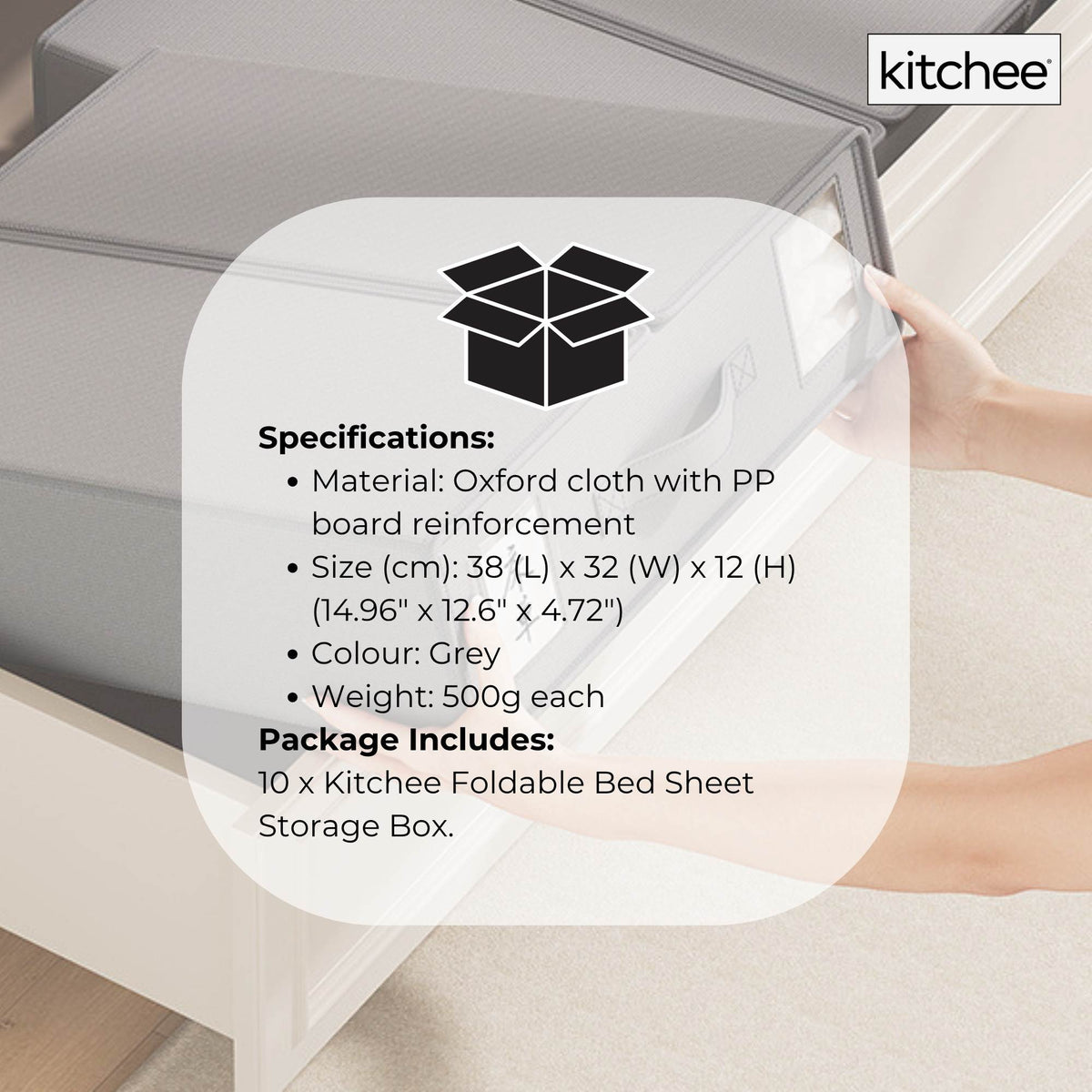 Kitchee 10x Foldable Bed Sheet Storage Box - Linen + Closet Organiser Grey