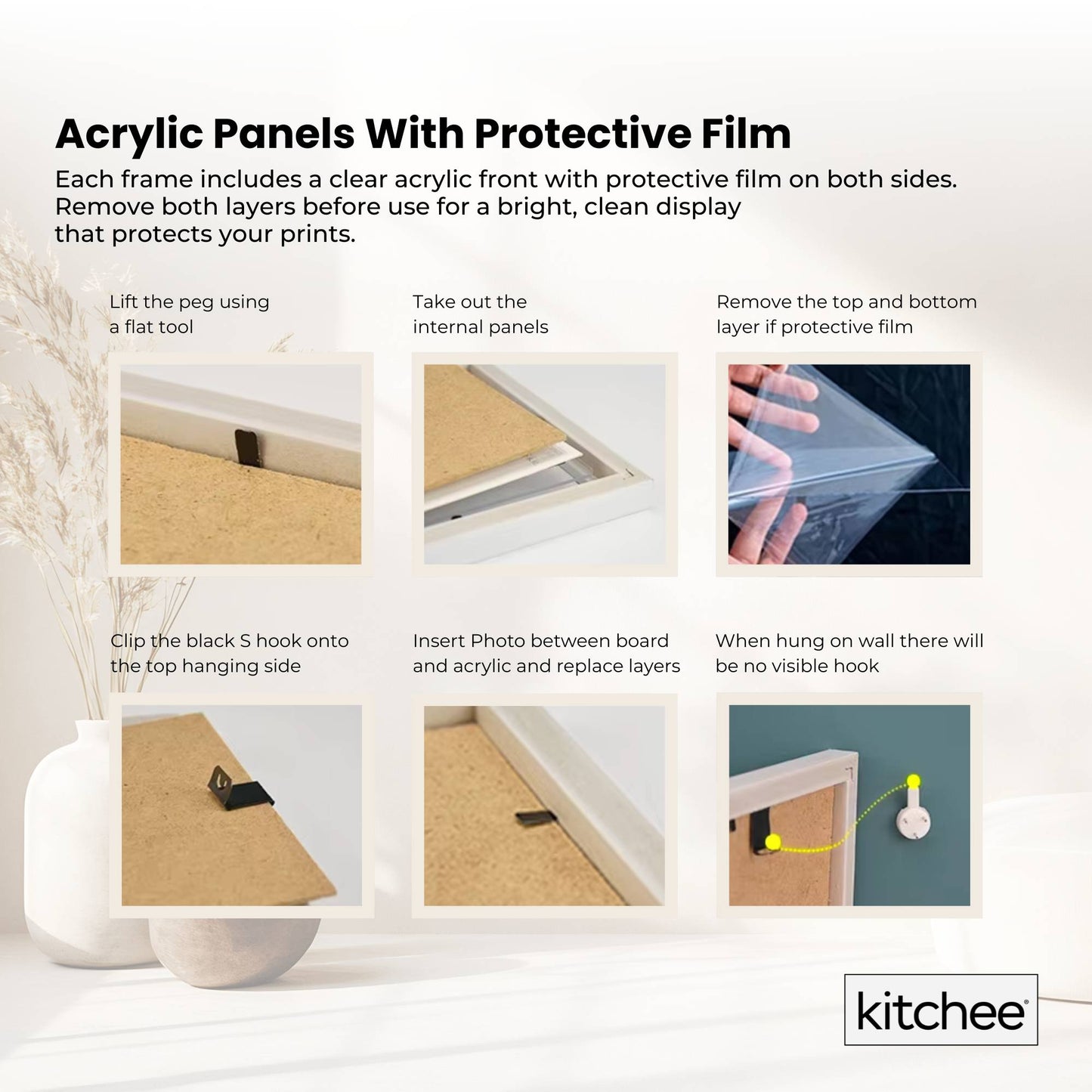 Kitchee 12 Pieces Photo Frame Set - Modern Gallery Wall Mixed Sizes Matt Black