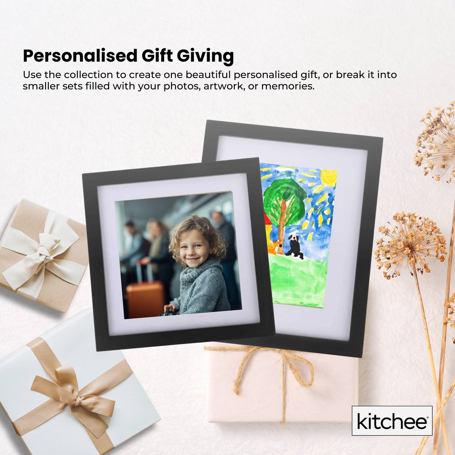 Kitchee 12 Pieces Photo Frame Set - Modern Gallery Wall Mixed Sizes Matt Black