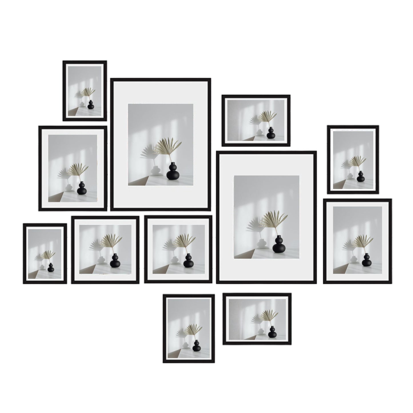 Kitchee 12 Pieces Photo Frame Set - Modern Gallery Wall Mixed Sizes Matt Black