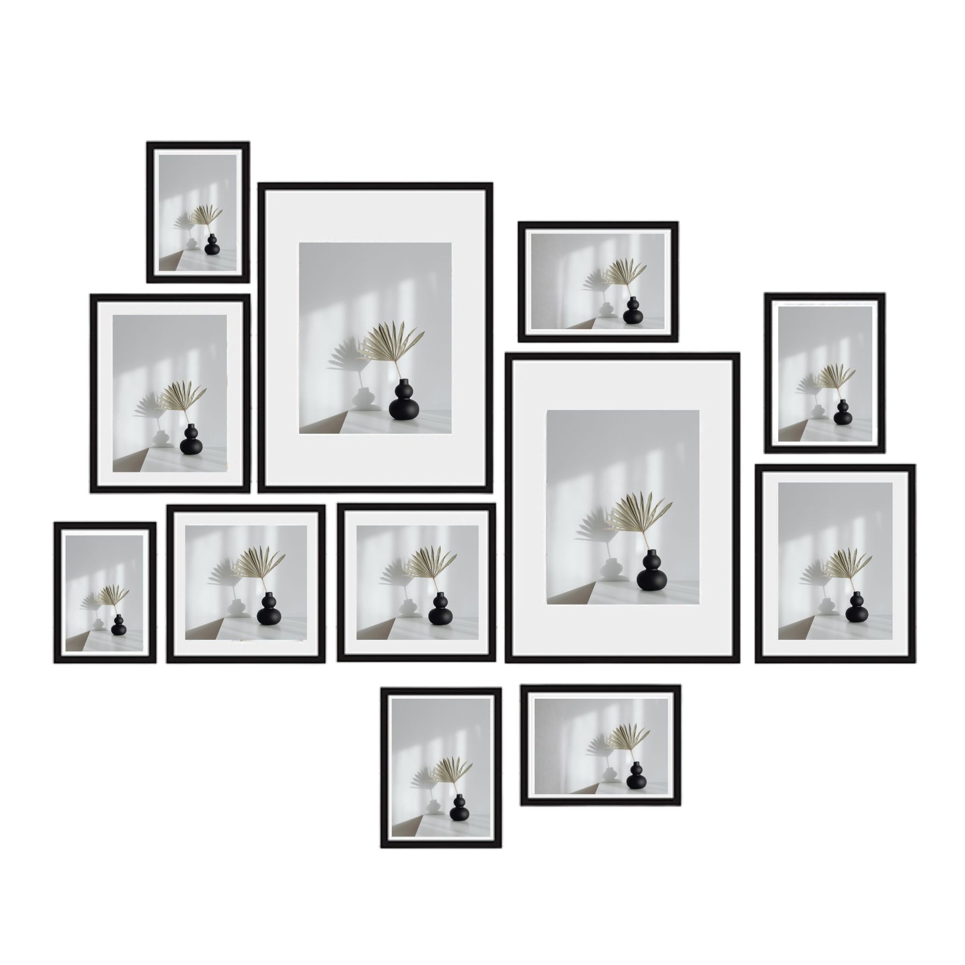 Kitchee 12 Pieces Photo Frame Set - Modern Gallery Wall Mixed Sizes Matt Black