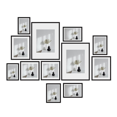Kitchee 12 Pieces Photo Frame Set - Modern Gallery Wall Mixed Sizes Matt Black