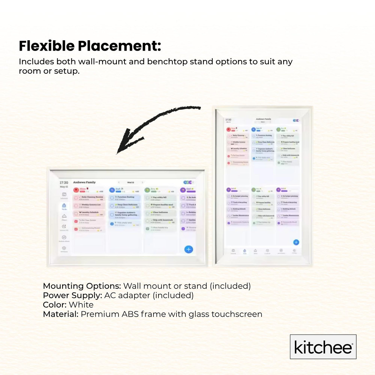Kitchee 15.6" Digital Calendar Smart Family Planner - 39.5cm Touchscreen White