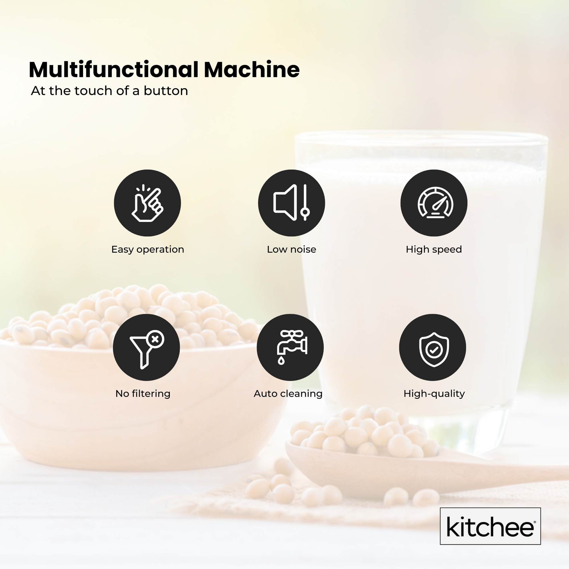 Kitchee 1.2L Electric Soy Bean Milk Maker Machine - Automatic Almond Nut Blender