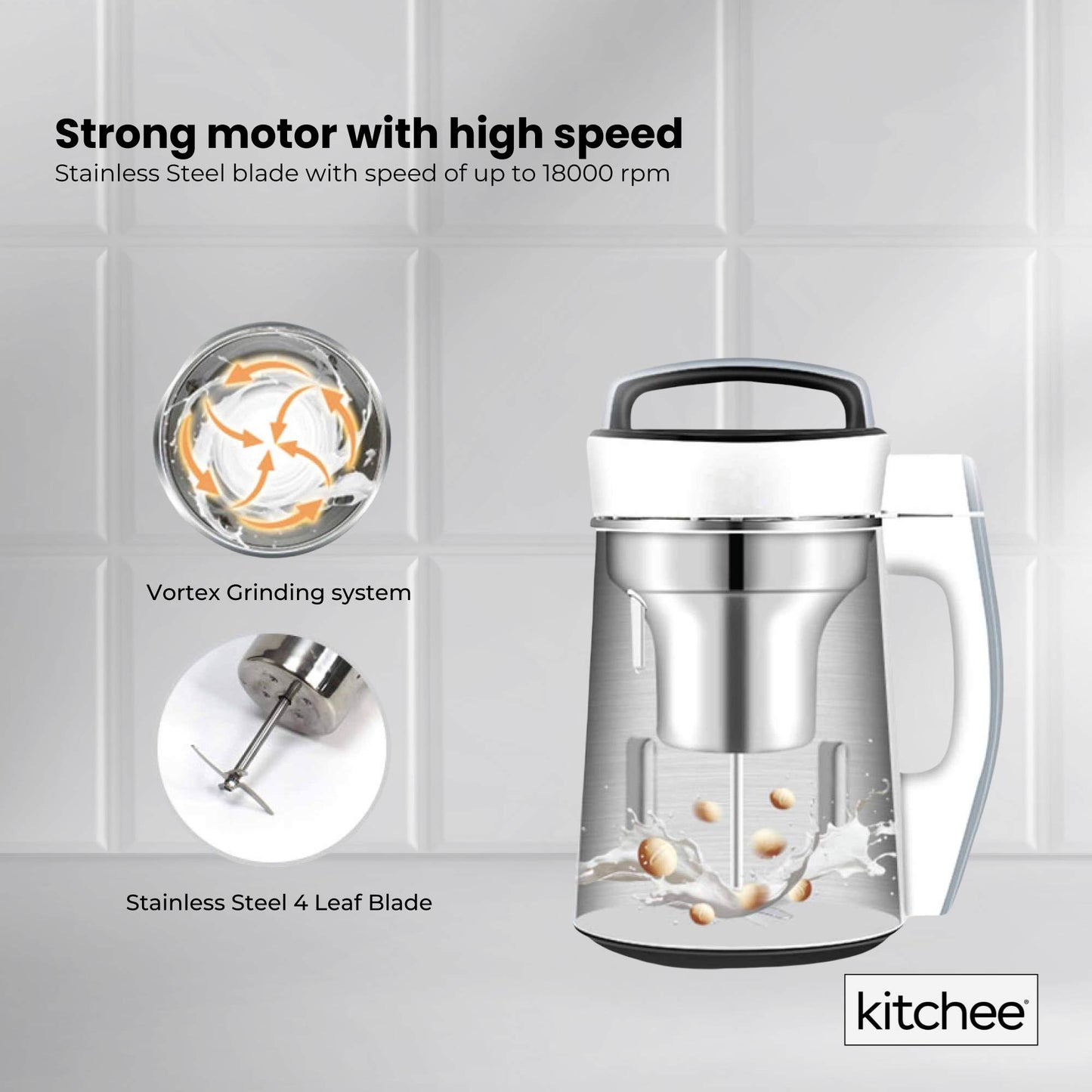 Kitchee 1.2L Electric Soy Bean Milk Maker Machine - Automatic Almond Nut Blender
