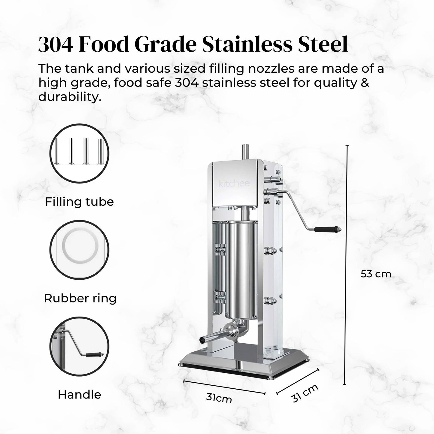 Kitchee 3L Manual Vertical Sausage Filler - Stainless Stuffer Meat Press Machine