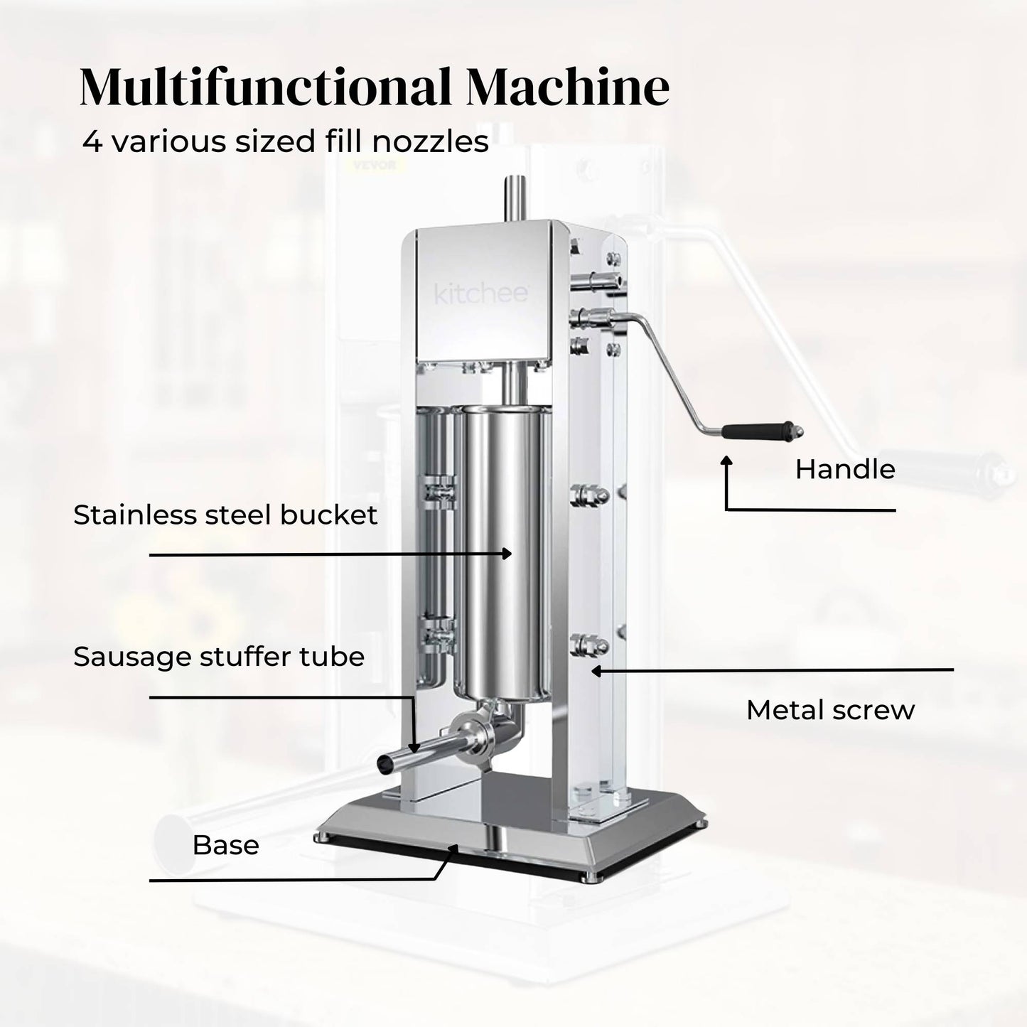 Kitchee 3L Manual Vertical Sausage Filler - Stainless Stuffer Meat Press Machine