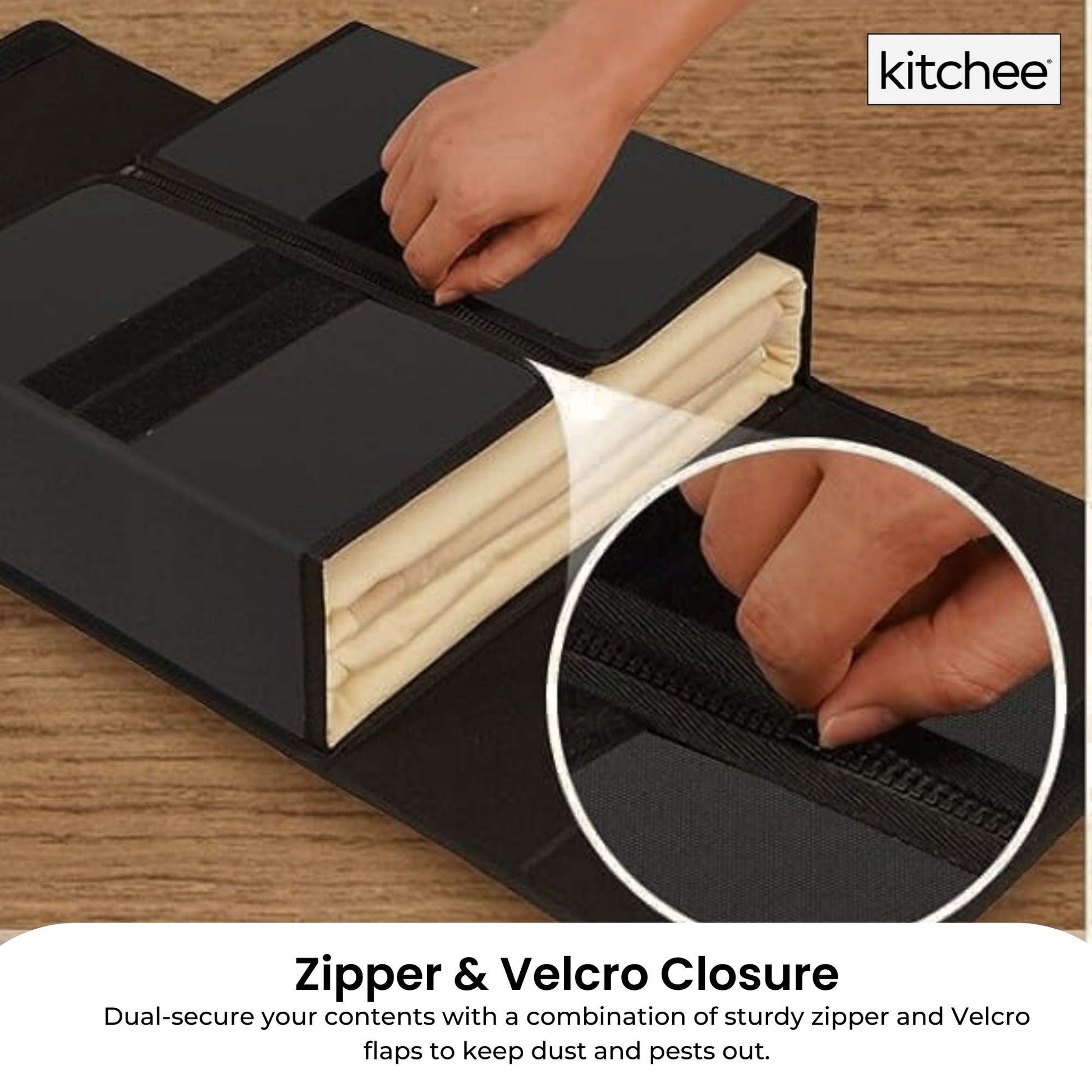 Kitchee 4x Foldable Bed Sheet Storage Box - Linen + Closet Organiser Black