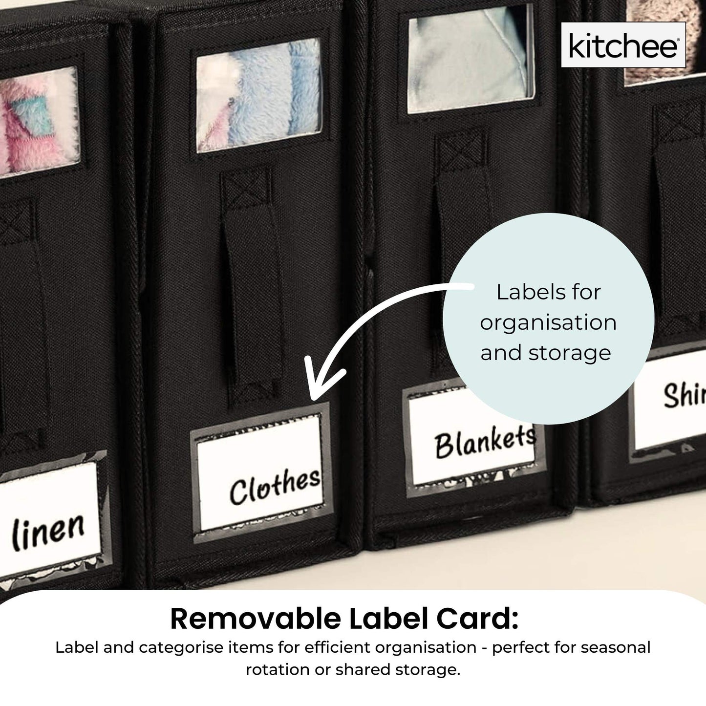Kitchee 4x Foldable Bed Sheet Storage Box - Linen + Closet Organiser Black