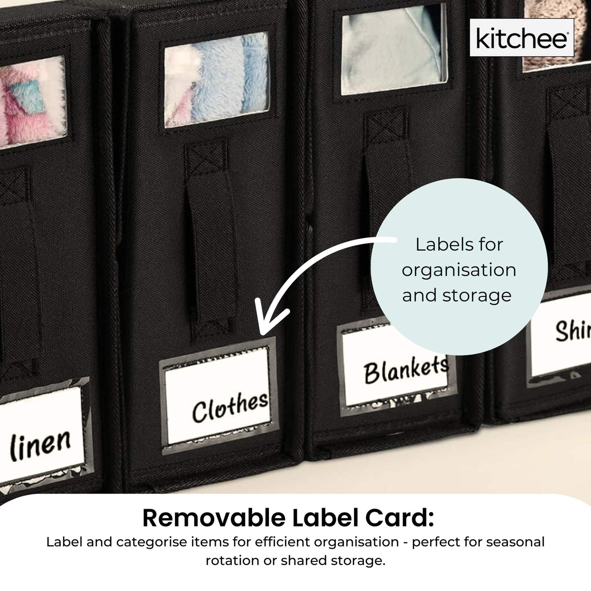 Kitchee 4x Foldable Bed Sheet Storage Box - Linen + Closet Organiser Black