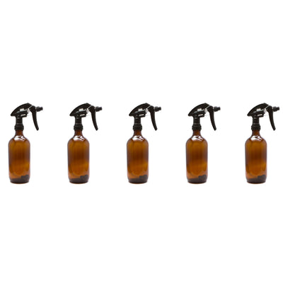 Kitchee 5 x 500ml Amber Glass Spray Bottle + Trigger Spray Screw Lid Bulk
