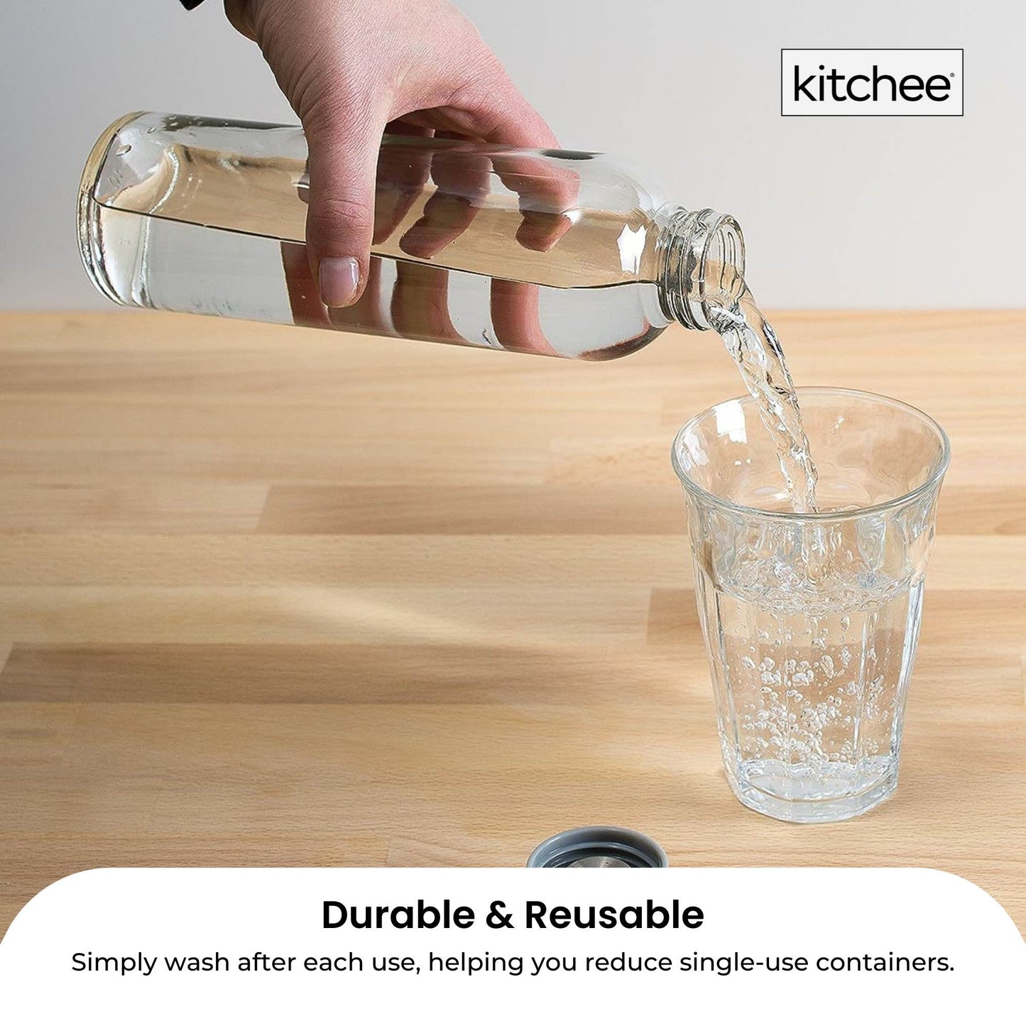 Kitchee 500ml Glass Water Drink Bottle with Stainless Steel Lid - Set of 6