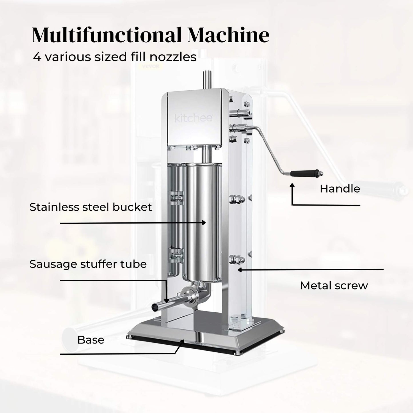 Kitchee 5L Manual Vertical Sausage Filler - Stainless Stuffer Meat Press Machine