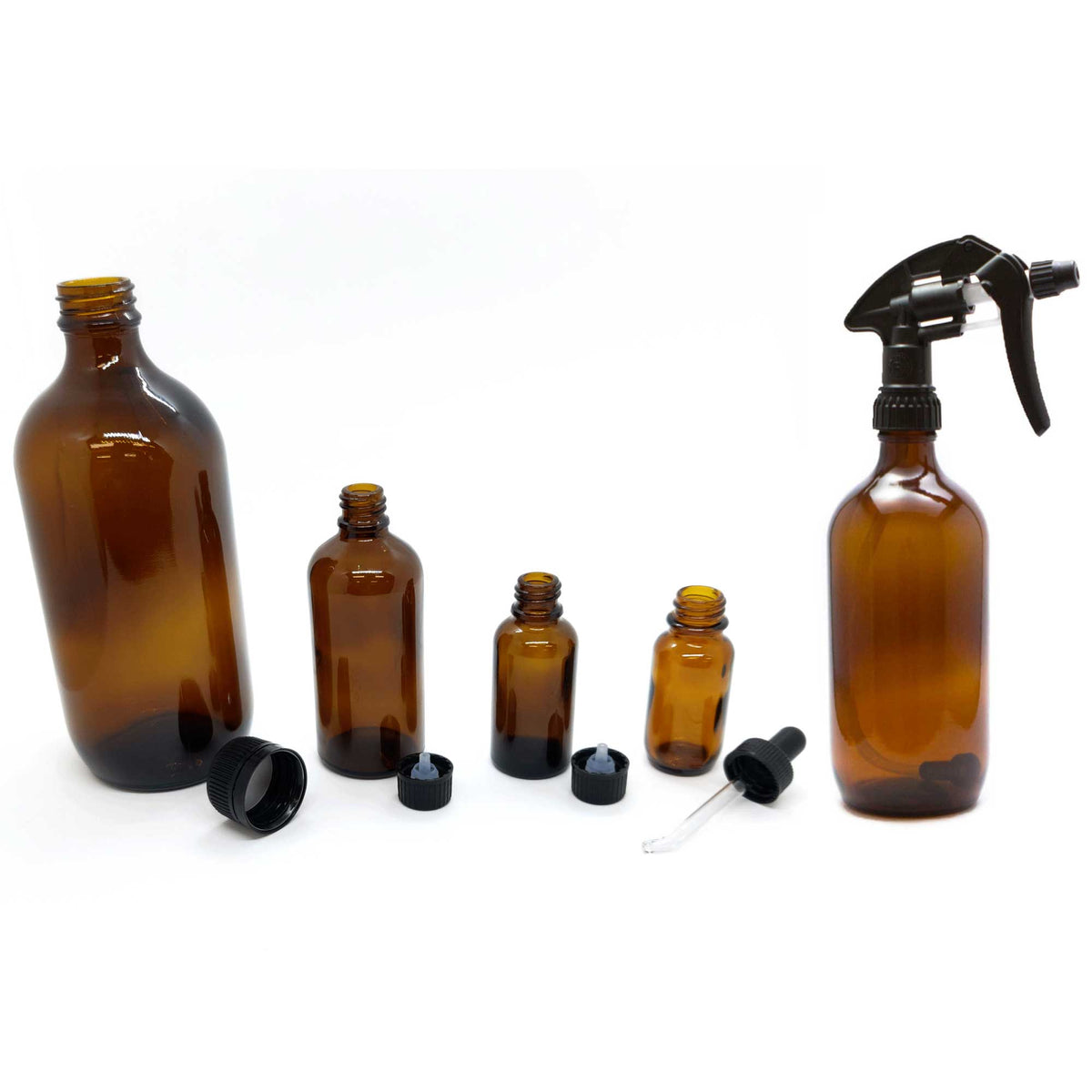 Kitchee Amber Glass Bottles Empty Storage Spray Dropper Caps 25ml-1L