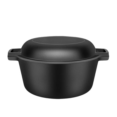 Kitchee 6L Cast Iron Pot + Functional Pan Lid - 2in1 Dutch Oven Casserole Dish