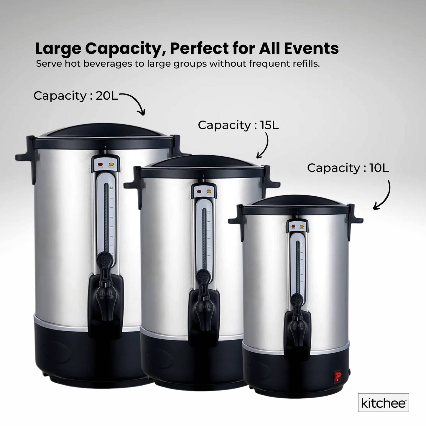 Kitchee Electric Stainless Steel Water Boiler - Commercial Hot Liquid Urn