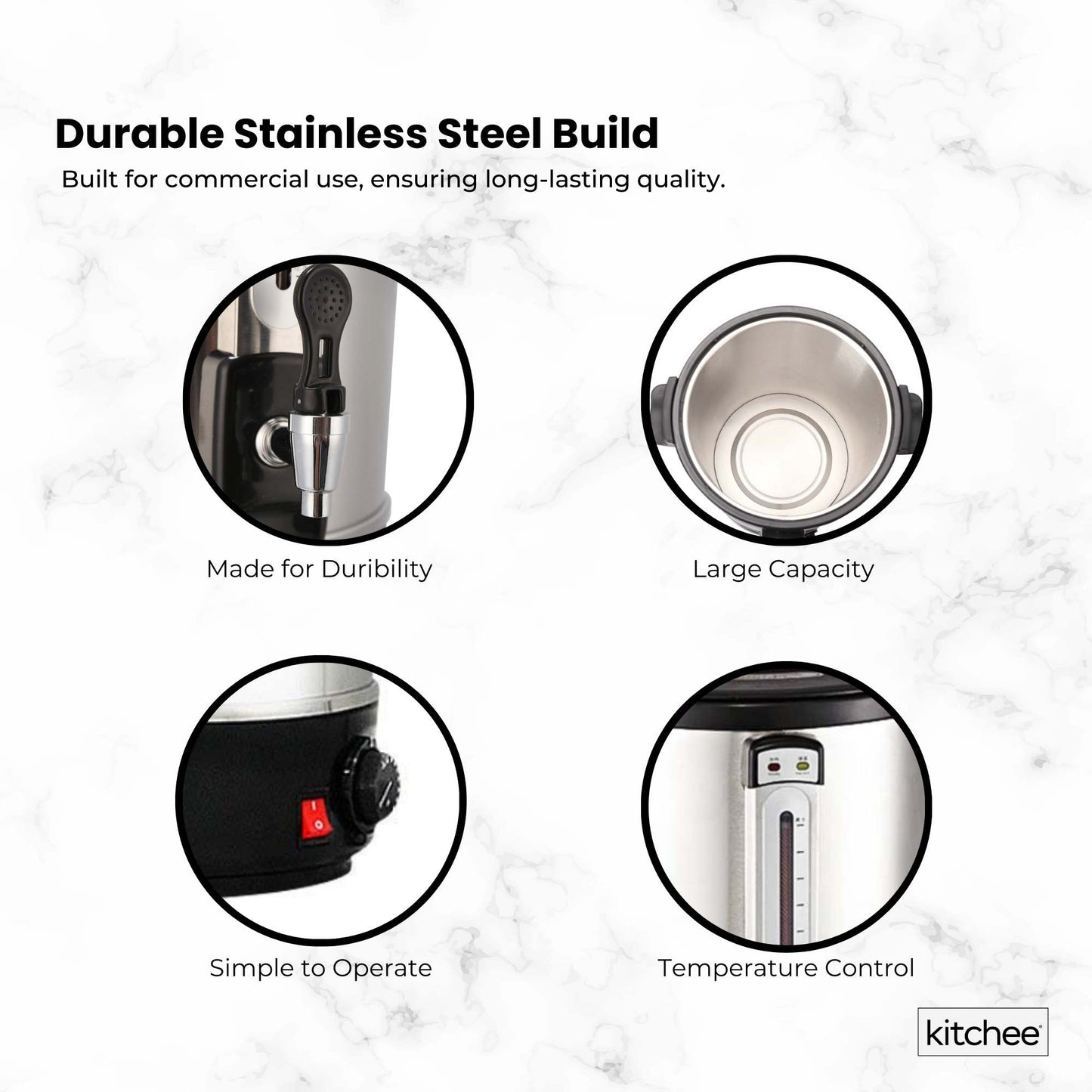 Kitchee Electric Stainless Steel Water Boiler - Commercial Hot Liquid Urn