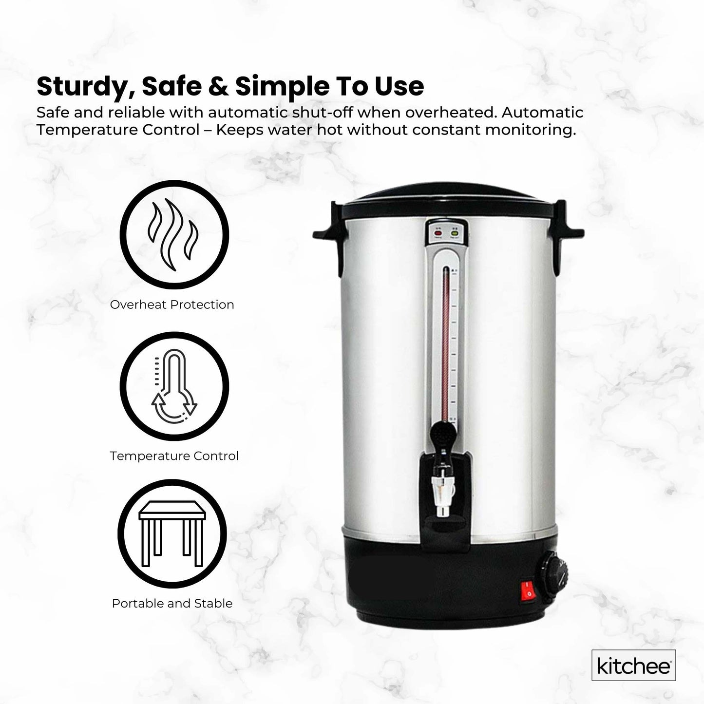 Kitchee 20L Electric Water Boiler - Stainless Steel Commercial Hot Liquid Urn