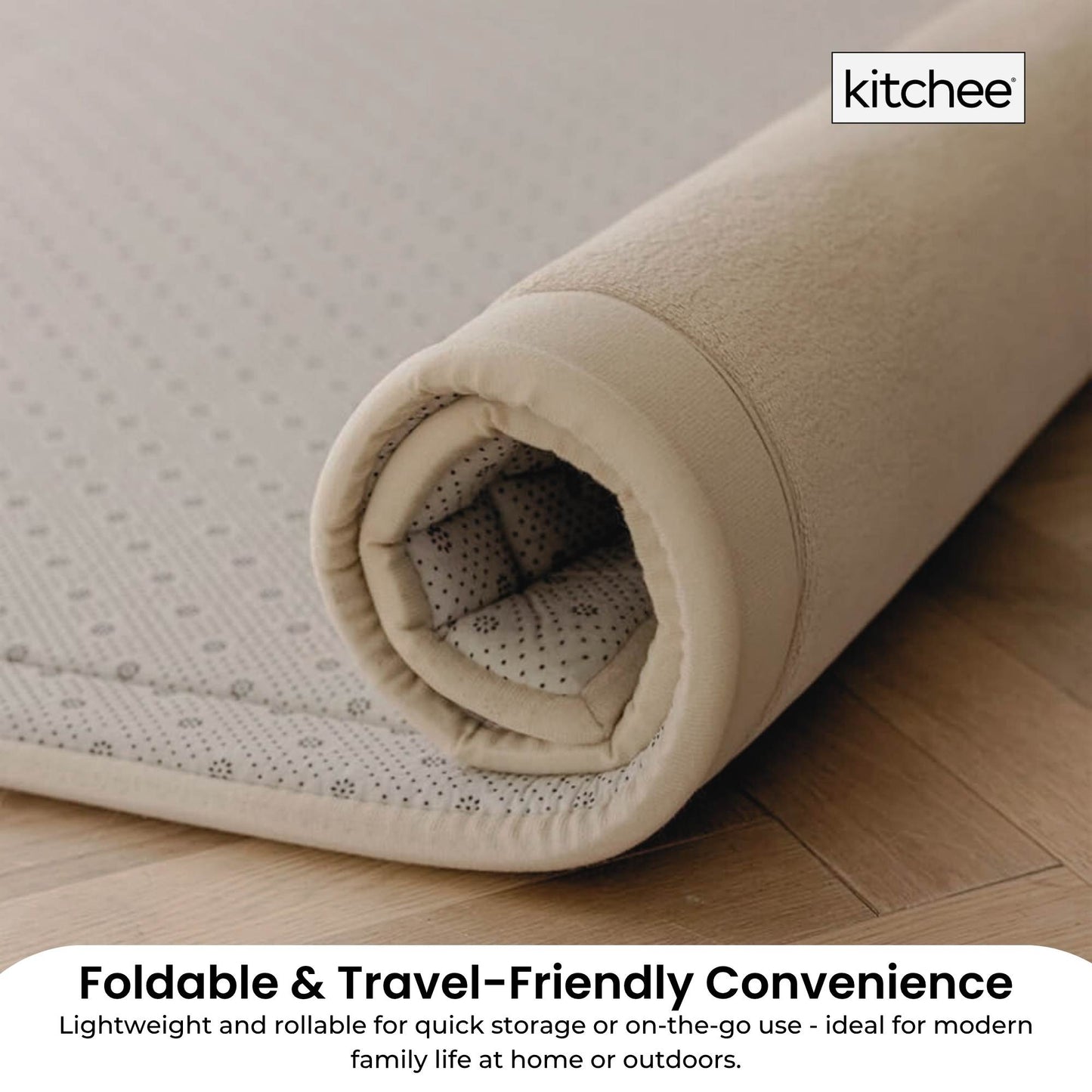 Kitchee Foam Floor Mat 150x200cm - Padded Thick Deep Soft Tatami Style Rug Cream