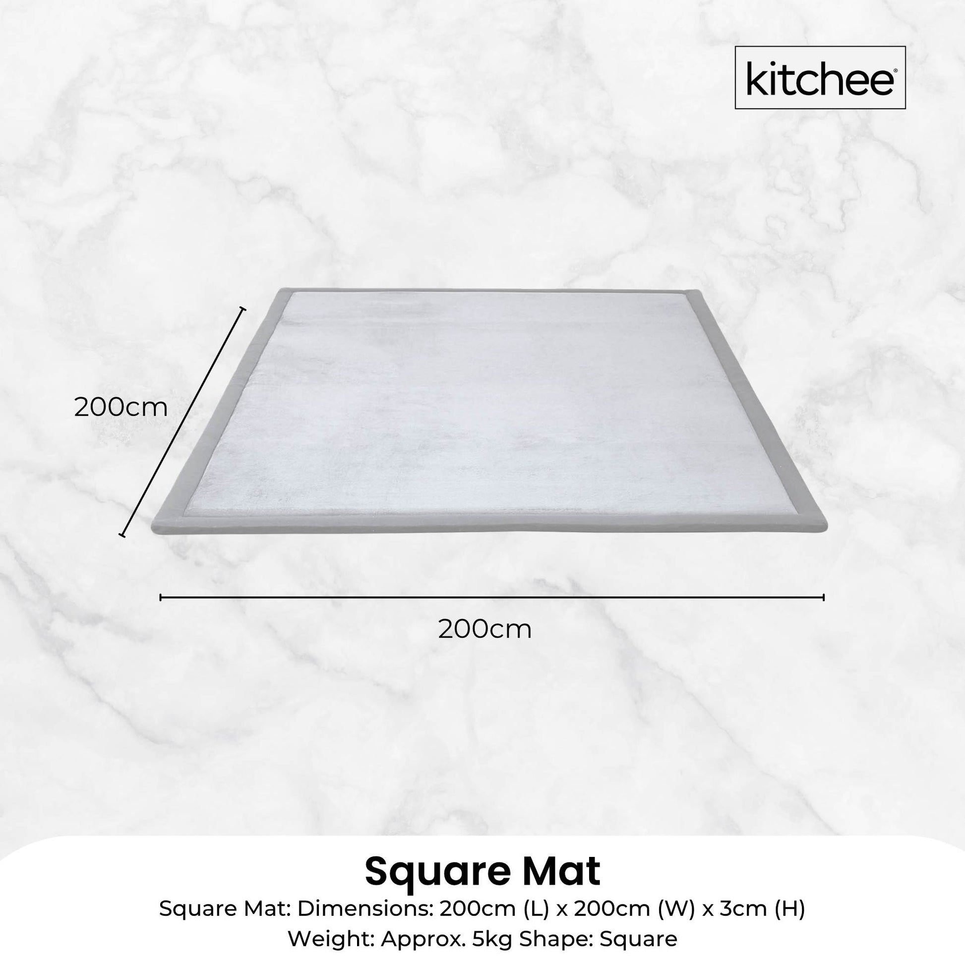 Kitchee Foam Floor Mat 200x200cm - Padded Thick Deep Soft Tatami Style Rug Grey