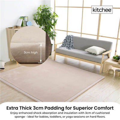 Kitchee Foam Floor Mat 200x200cm - Padded Thick Soft Tatami Style Rug Cream