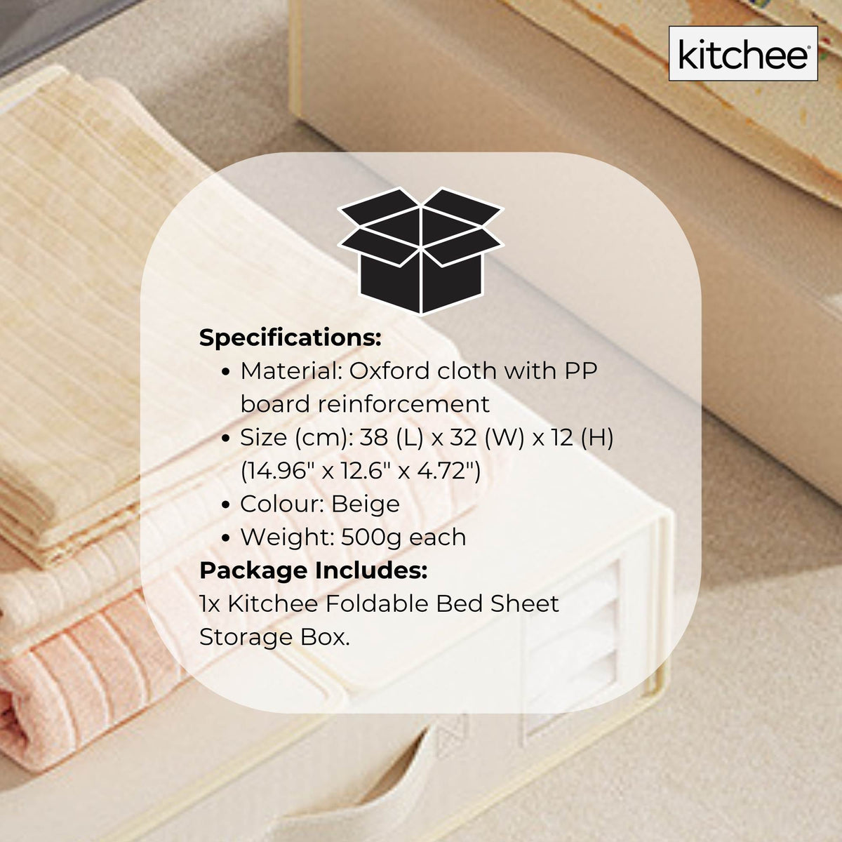 Kitchee Foldable Bed Sheet Storage Box - Linen + Closet Organiser Beige