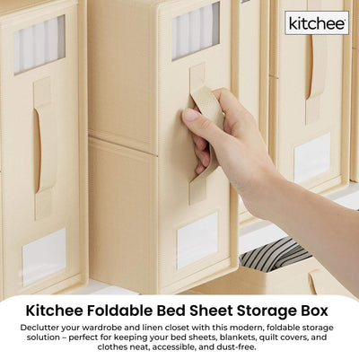 Kitchee Foldable Bed Sheet Storage Boxes – Linen Blanket & Closet Organiser Beige