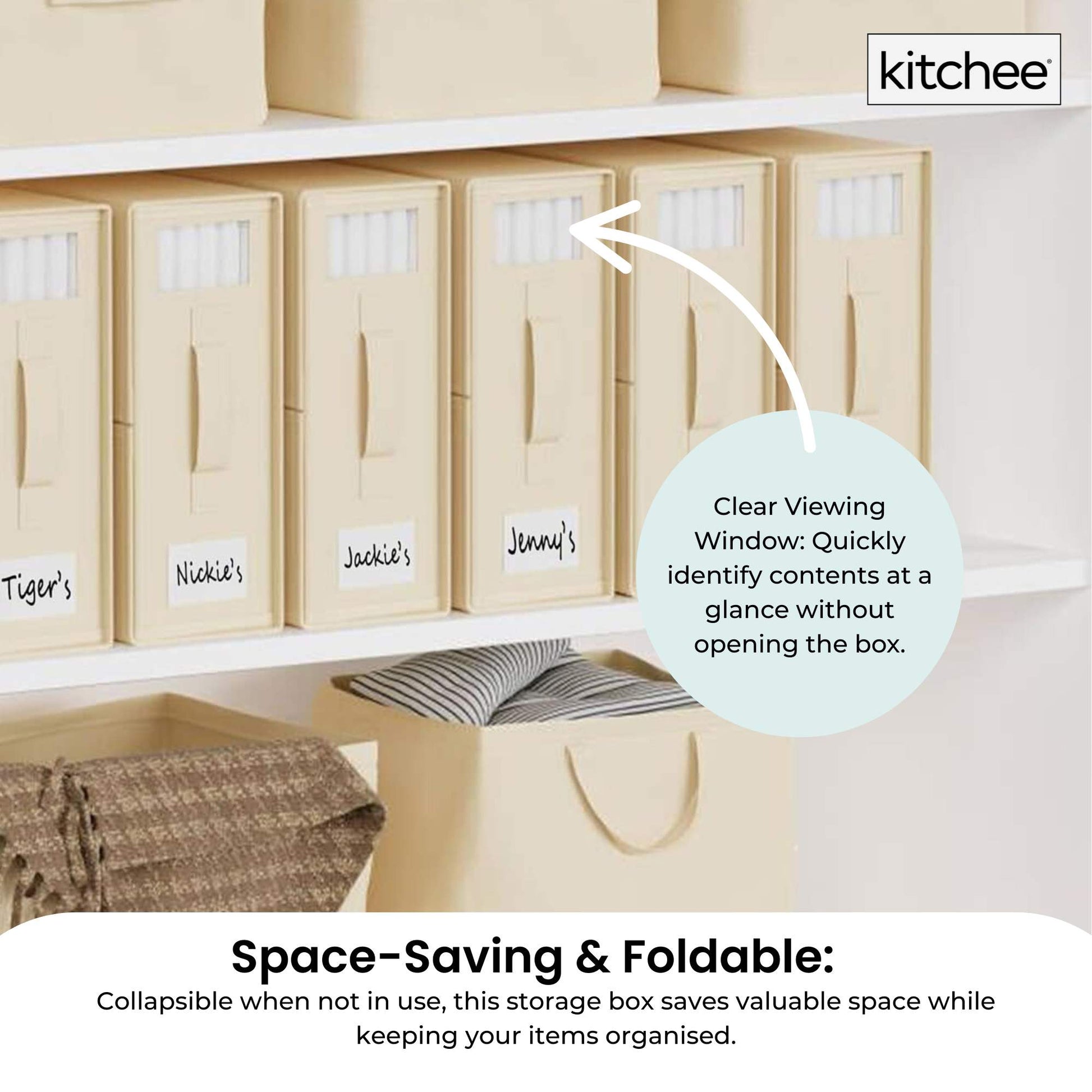 Kitchee Foldable Bed Sheet Storage Boxes – Linen Blanket & Closet Organiser Beige