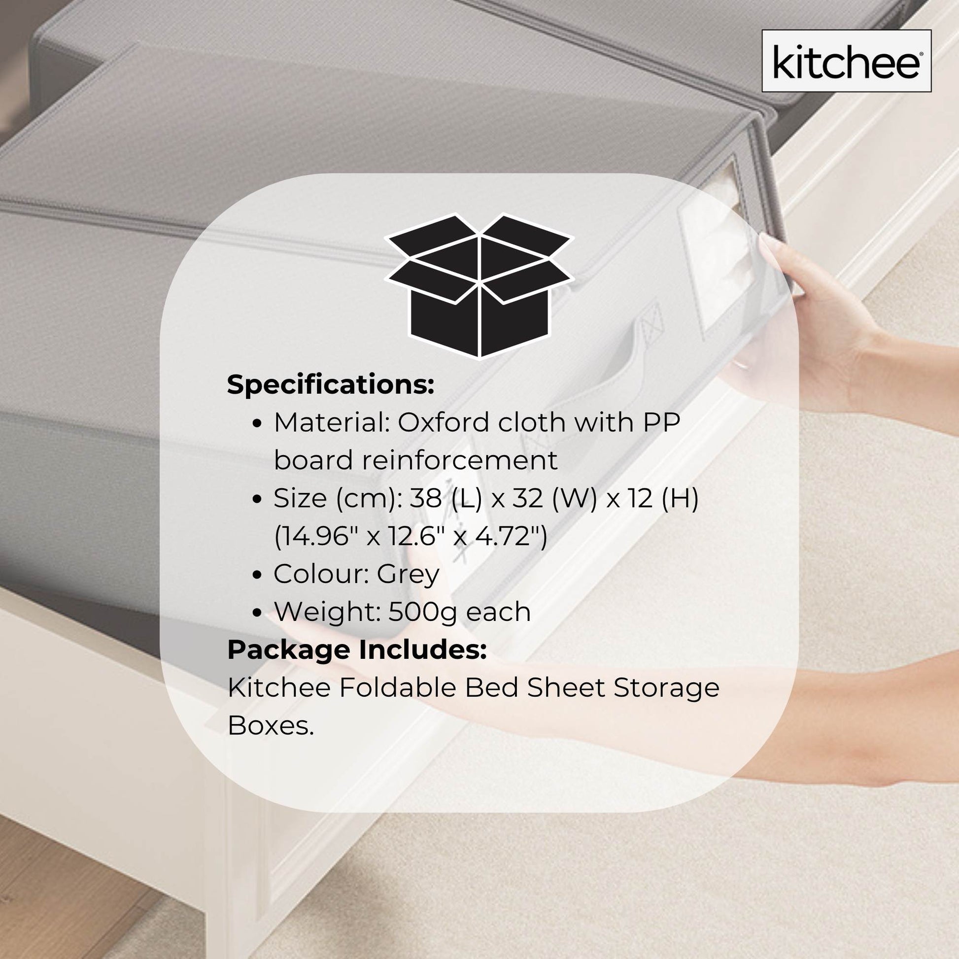Kitchee Foldable Bed Sheet Storage Boxes – Linen Blanket & Closet Organiser Grey