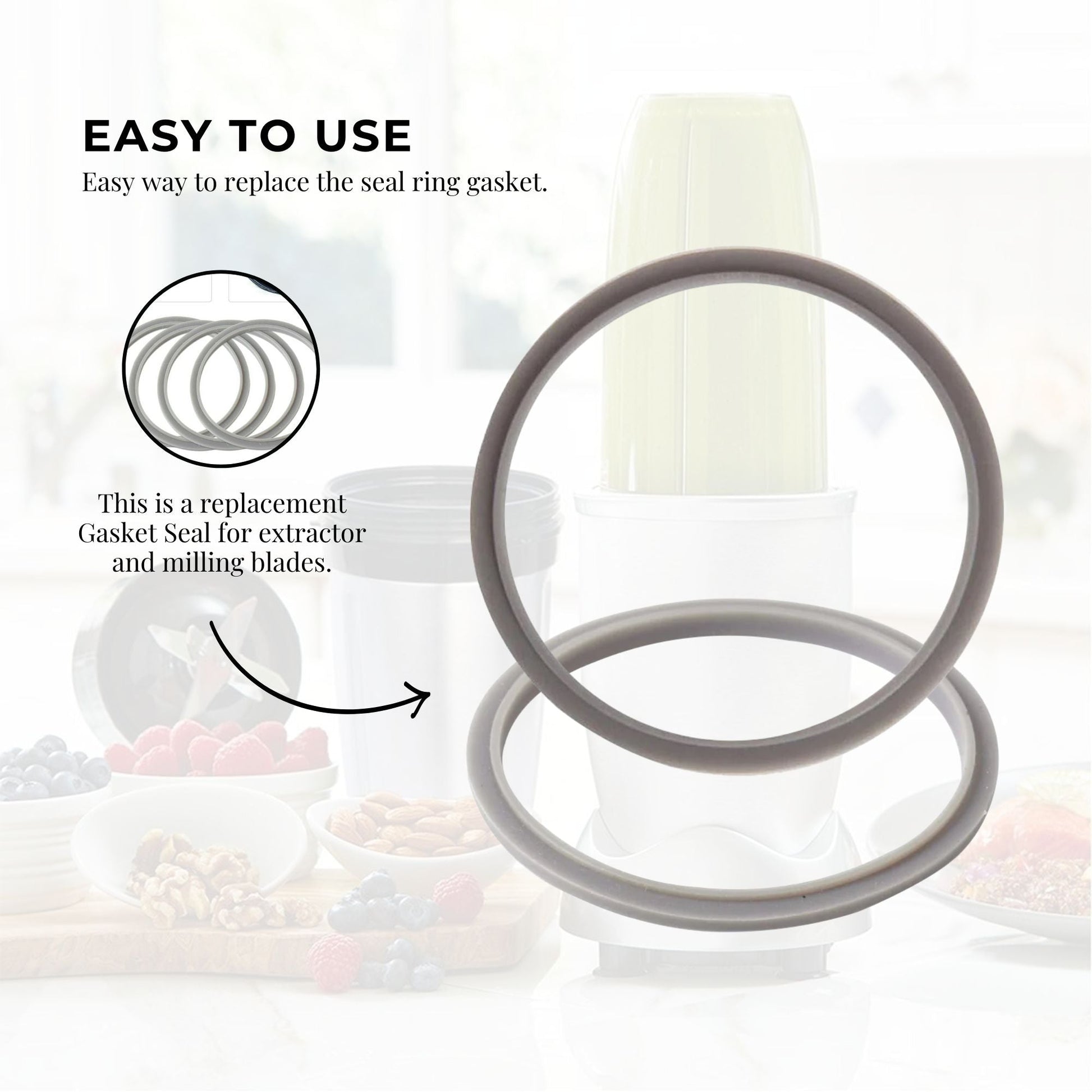 Kitchee For Nutribullet Short Cup + Holder Lip Ring + Grey Seal for 900 600