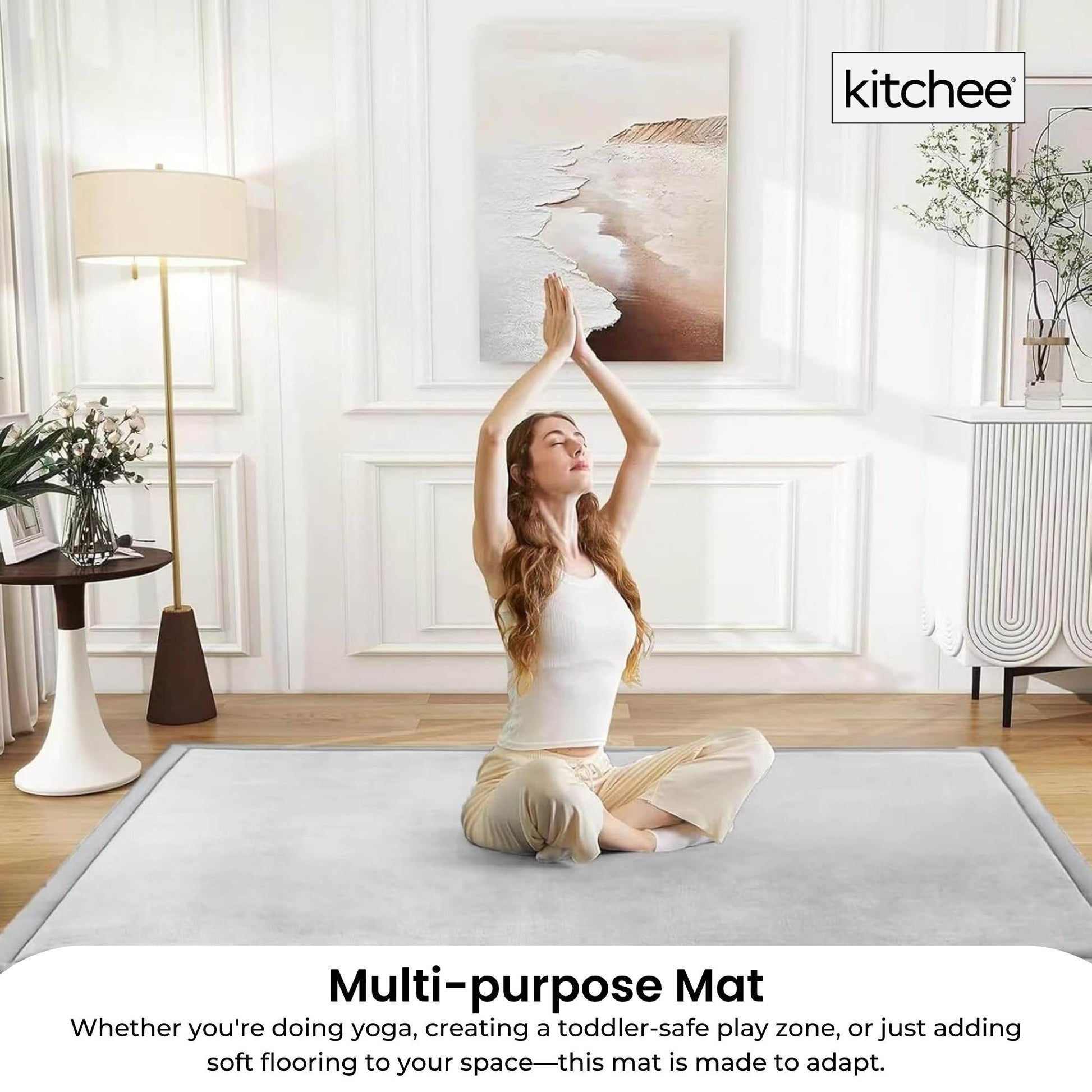 Kitchee Kids Foam Floor Play Mat – Padded Thick Soft Tatami Style Carpet Grey