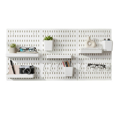 Kitchee Pegboard Wall Organiser Storage Kit 18 Hook and Basket Accessories White