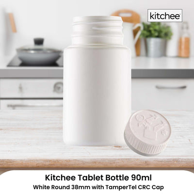 Kitchee Tablet Bottles 90ml + 38mm TamperTel Child Resistant Cap - Round