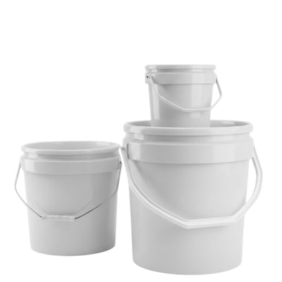 Kitchee Plastic White Buckets Handle + Lids - 2L 5L 10L - Small and Large Pail