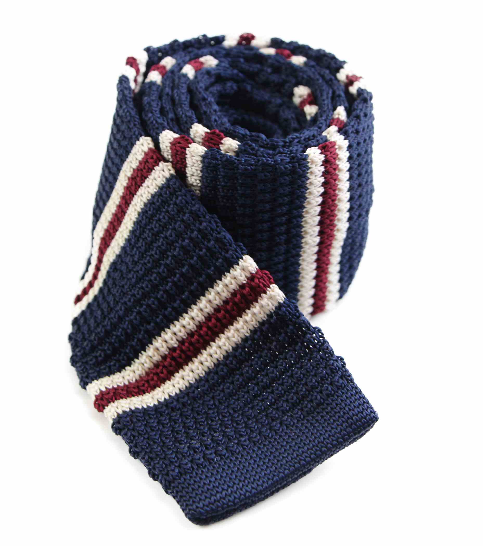 Knitted Navy, Latte & Maroon Striped Patterned Neck Tie