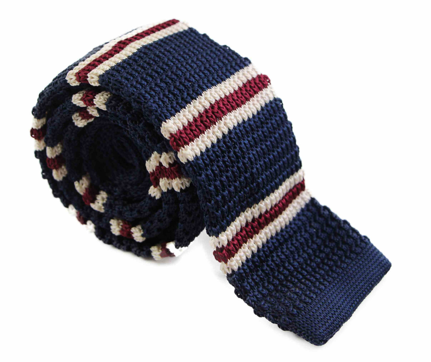 Knitted Navy, Latte & Maroon Striped Patterned Neck Tie