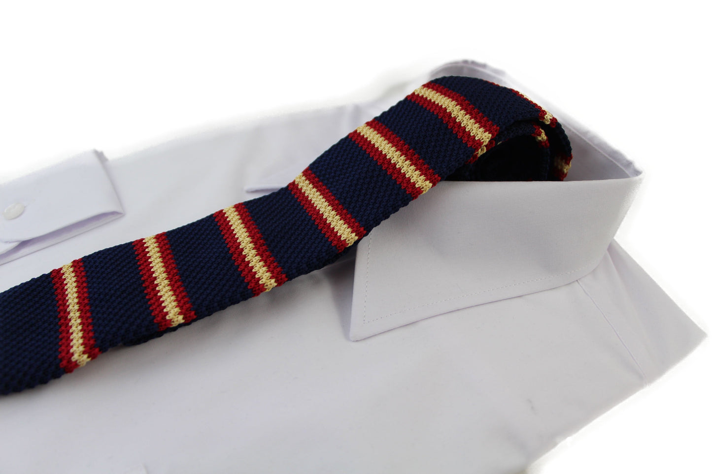 Knitted Navy, Yellow & Red Striped Patterned Neck Tie
